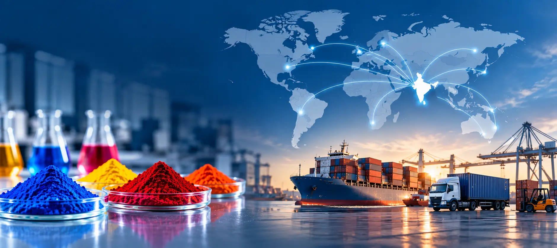 Shree Ambica Dye Chem pigments with export shipment and global trade routes